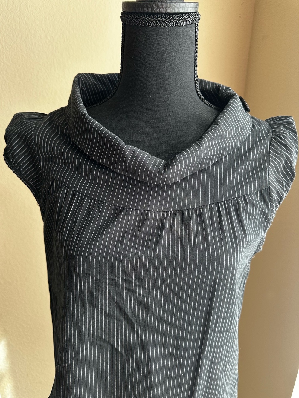 Vintage Y2K Odille Anthropologie Pinstripe Cowlneck Dress with Pockets Sz Small